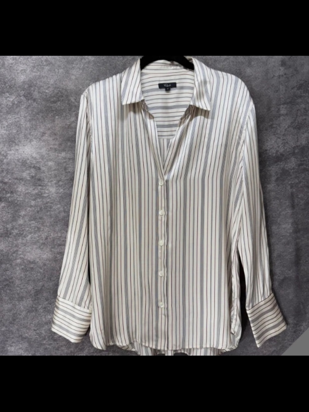 Rails Dorian 100% Silk Button Up Shirt Womens S Providence Stripe White Navy
